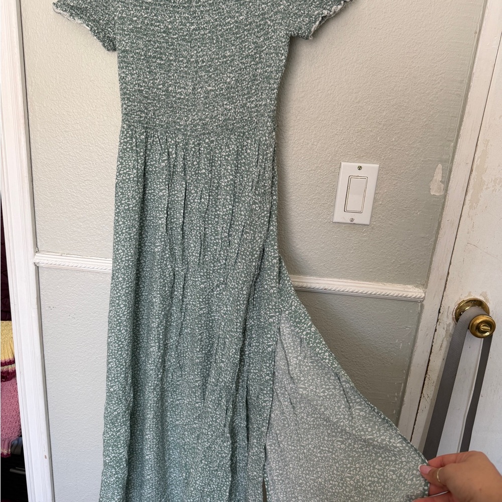 Smocked Short Sleeve Maxi Dress in Sage Green